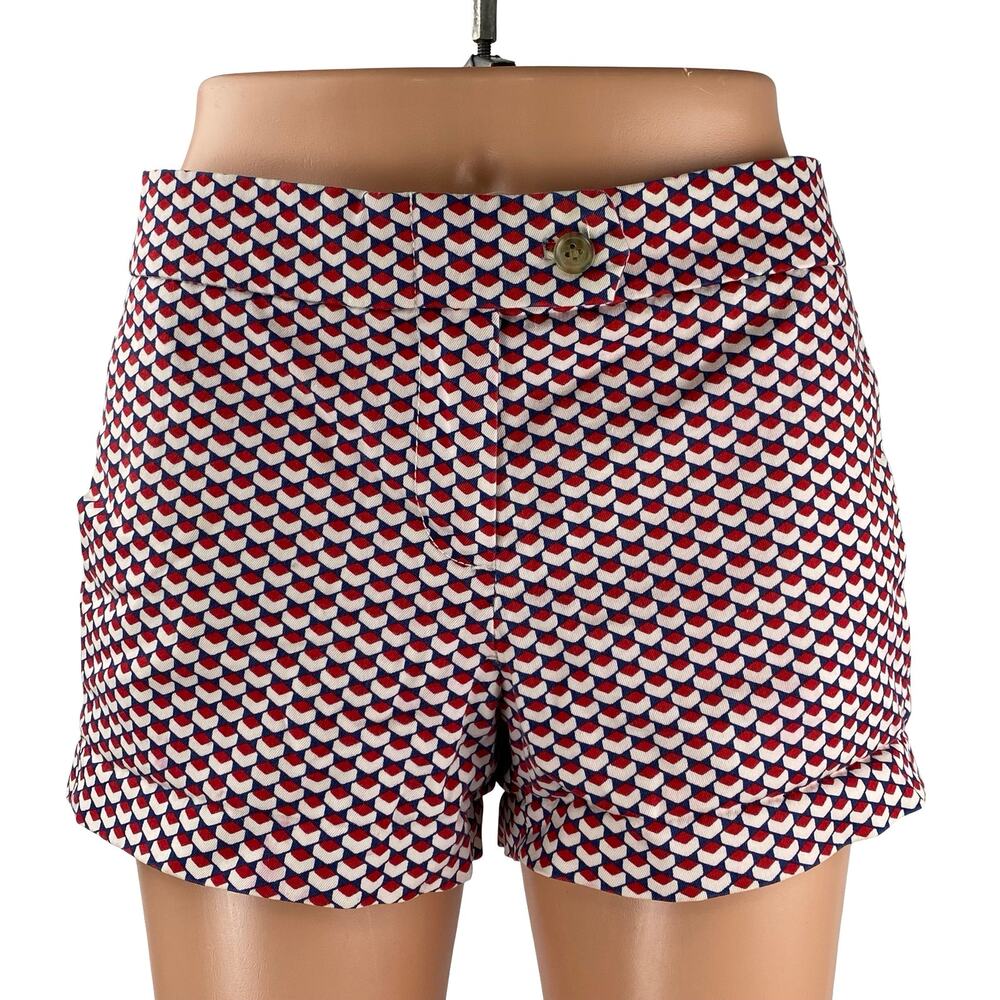 J,Crew Women's Red Geometric Abstract Stretch Mid Rise Mini Casual Shorts Size 6